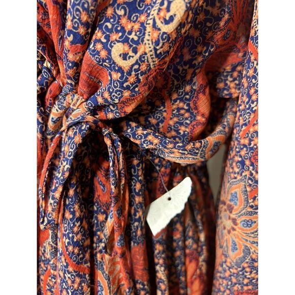 Free People Teegan Mini Dress Floral Print Orange Red Oversized Sz S NEW! - Picture 6 of 8